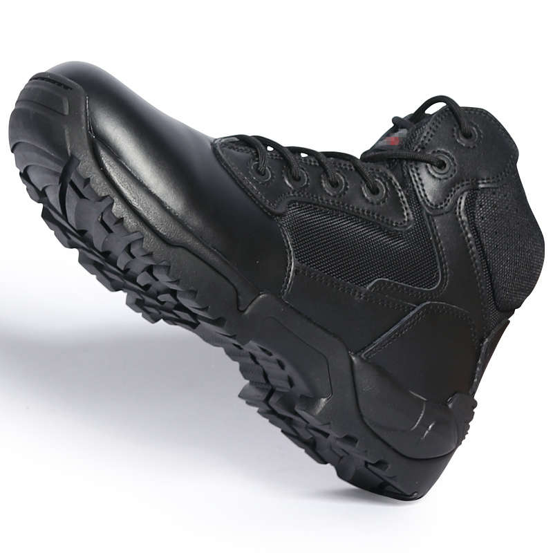 Black Tactical Boots High-Shine Leather Heel & Toe with Goodyear Storm Welt and Slip-Resistant Outsole