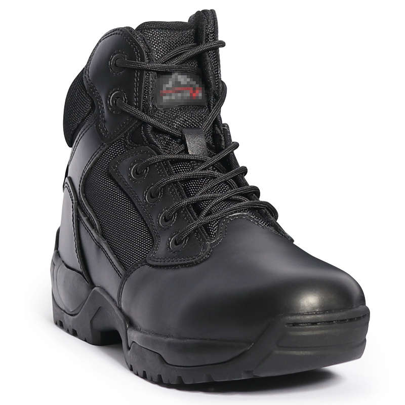 Black Tactical Boots High-Shine Leather Heel & Toe with Goodyear Storm Welt and Slip-Resistant Outsole