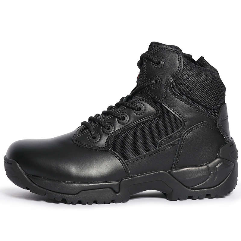 Black Tactical Boots High-Shine Leather Heel & Toe with Goodyear Storm Welt and Slip-Resistant Outsole