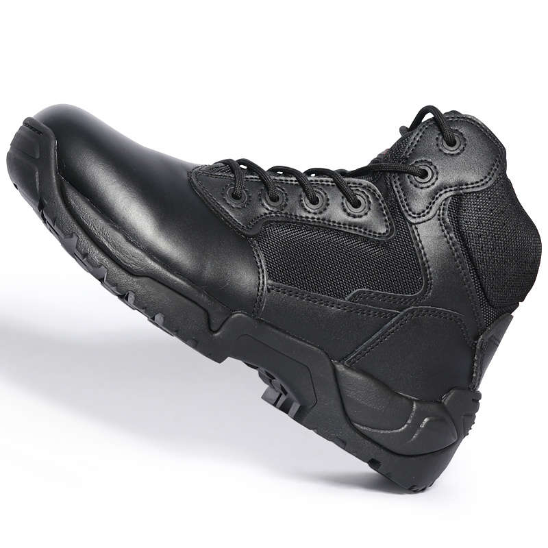 Black Tactical Boots High-Shine Leather Heel & Toe with Goodyear Storm Welt and Slip-Resistant Outsole