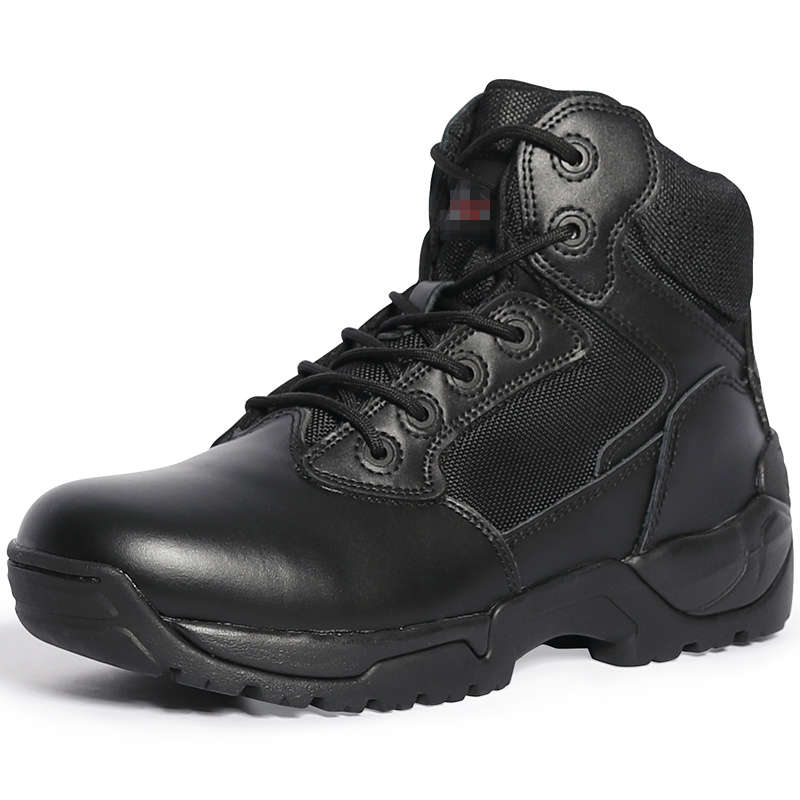 Black Tactical Boots High-Shine Leather Heel & Toe with Goodyear Storm Welt and Slip-Resistant Outsole