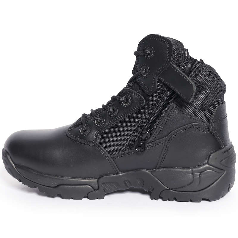 Black Tactical Boots High-Shine Leather Heel & Toe with Goodyear Storm Welt and Slip-Resistant Outsole