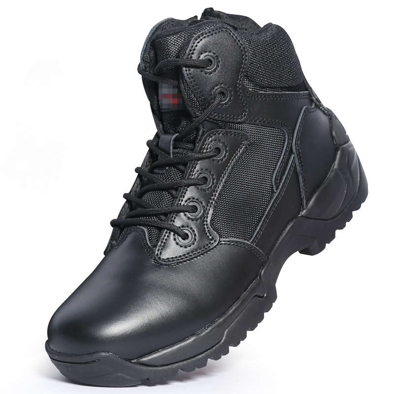 Black Tactical Boots High-Shine Leather Heel & Toe with Goodyear Storm Welt and Slip-Resistant Outsole