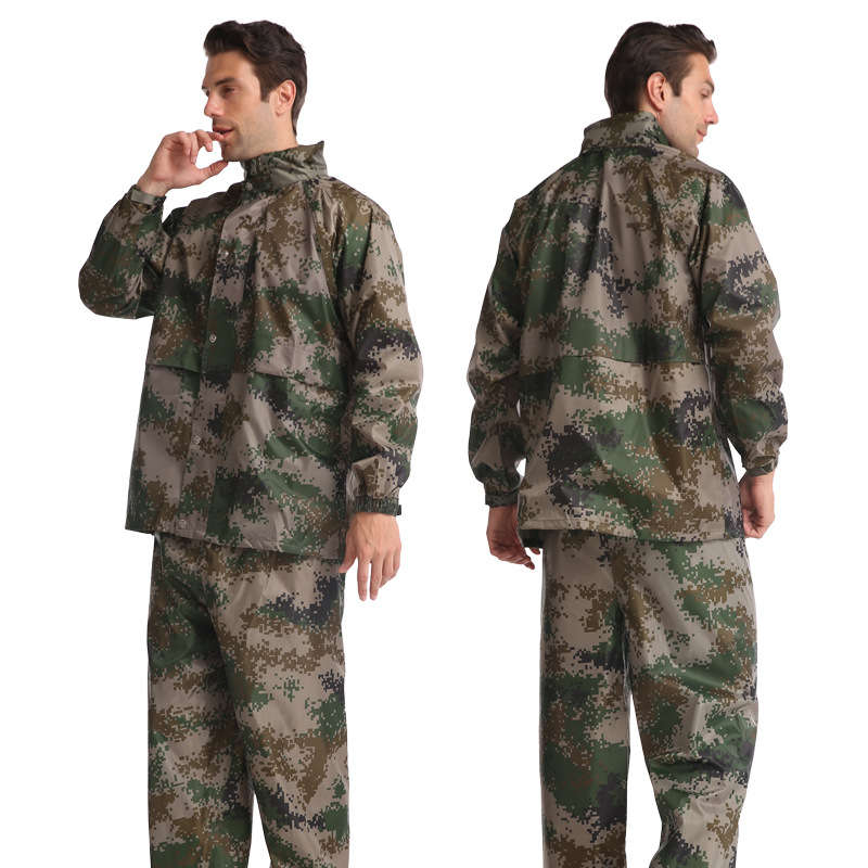 Camouflage raincoat rain pants split suit adult outdoor flood control and disaster relief on duty to fight floods