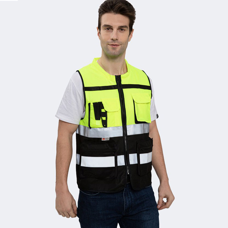 Multi-pocket vest, traffic sanitation inspection, reflective safety vest for construction site engineering