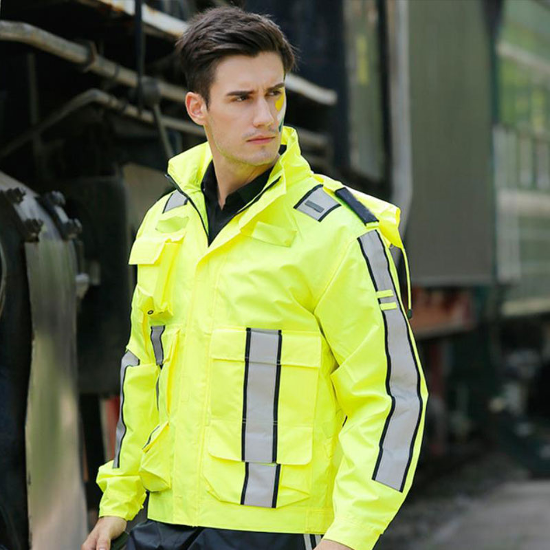Reflective raincoat rain pants suit men's high-speed traffic rescue overalls jacket fluorescent yellow thickened waterproof clothing