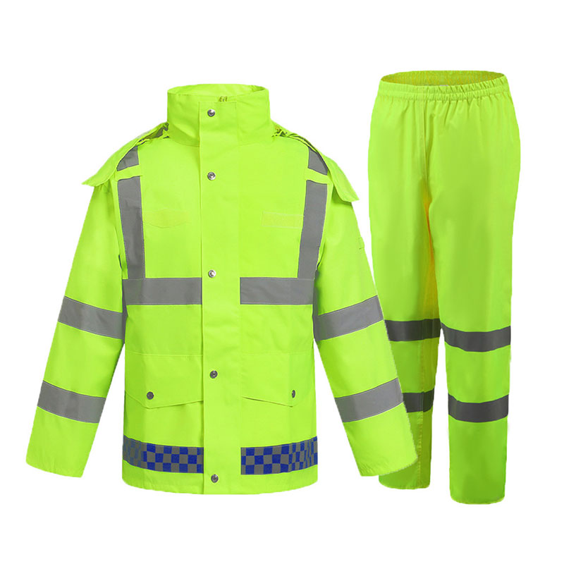 Reflective raincoat rain pants suit traffic safety on duty road administration fluorescent yellow-green outdoor split waterproof adult raincoat