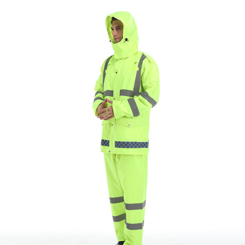 Reflective raincoat rain pants suit traffic safety on duty road administration fluorescent yellow-green outdoor split waterproof adult raincoat