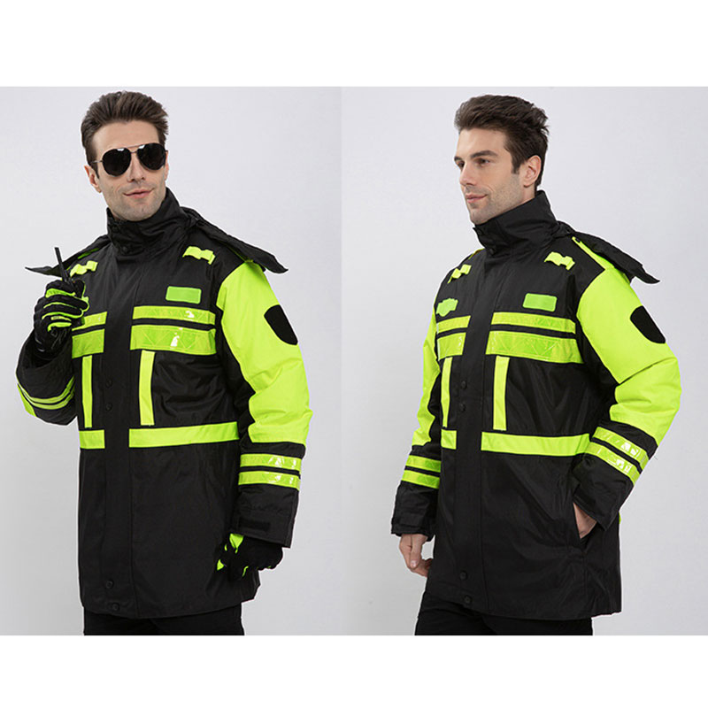 Winter style thickened detachable inner liner black double-layer reflective cotton coat on duty reflective raincoat cotton coat urban management plus cotton raincoat