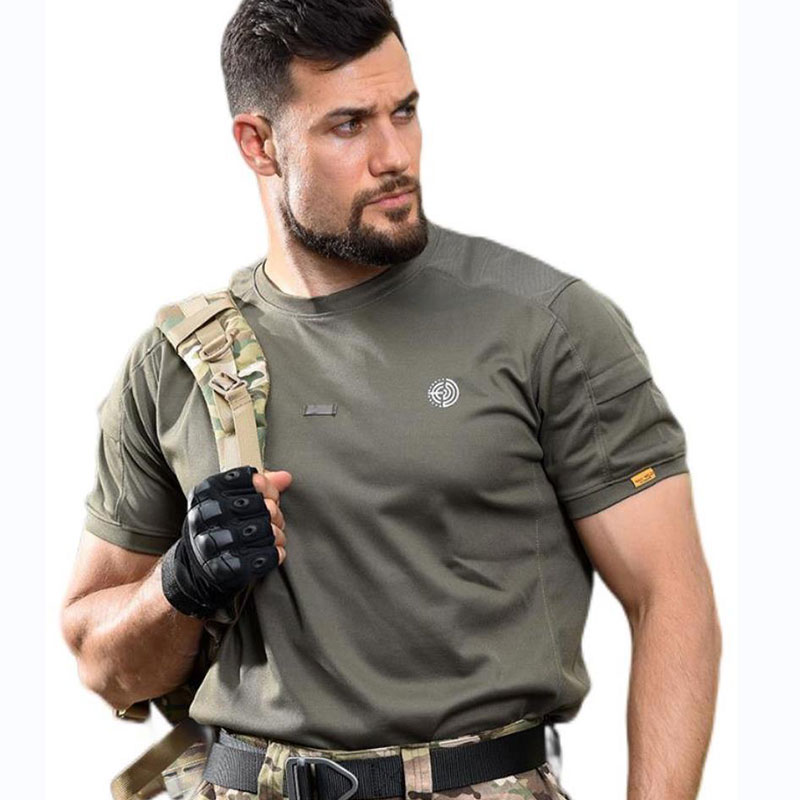 Tactical summer breathable round neat T -shirt men's outdoor sports, hygroscopic sweat, sweat, short sleeves