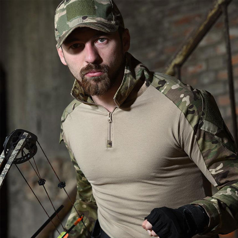 Outdoor cycling training frog clothing multi -color training top camouflage clothes hiking mountaineering tactical long -sleeved T -shirt energy service