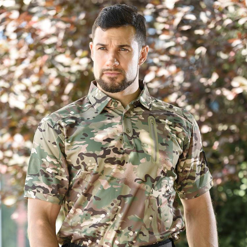 Outdoor tactical T -shirt Men's Sports sweaty and moisturizing function fast dry clothing elastic leisure lapel speed dry short sleeves